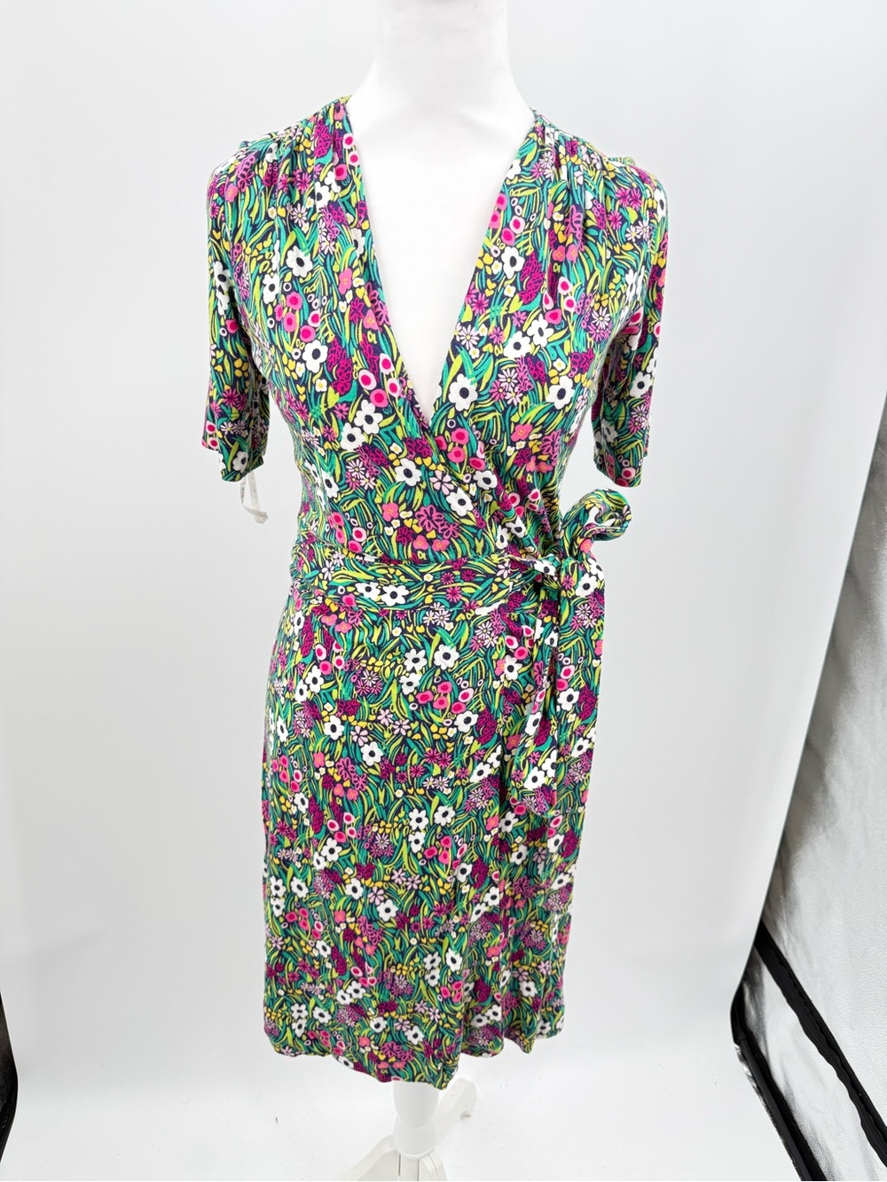 Lilly Pulitzer Kessler Wrap Dress Floral Womens XS Green Party Wedding